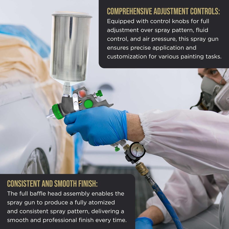 TCP Global TTCP Global Professional HVLP Spray Gun 2.0mm - Gravity Feed Auto Paint Gun Kit for Basecoat, Clearcoat, Primer - Spray Guns Paint Sprayer with Air Compressor Regulator (G6600-13) - Image 5